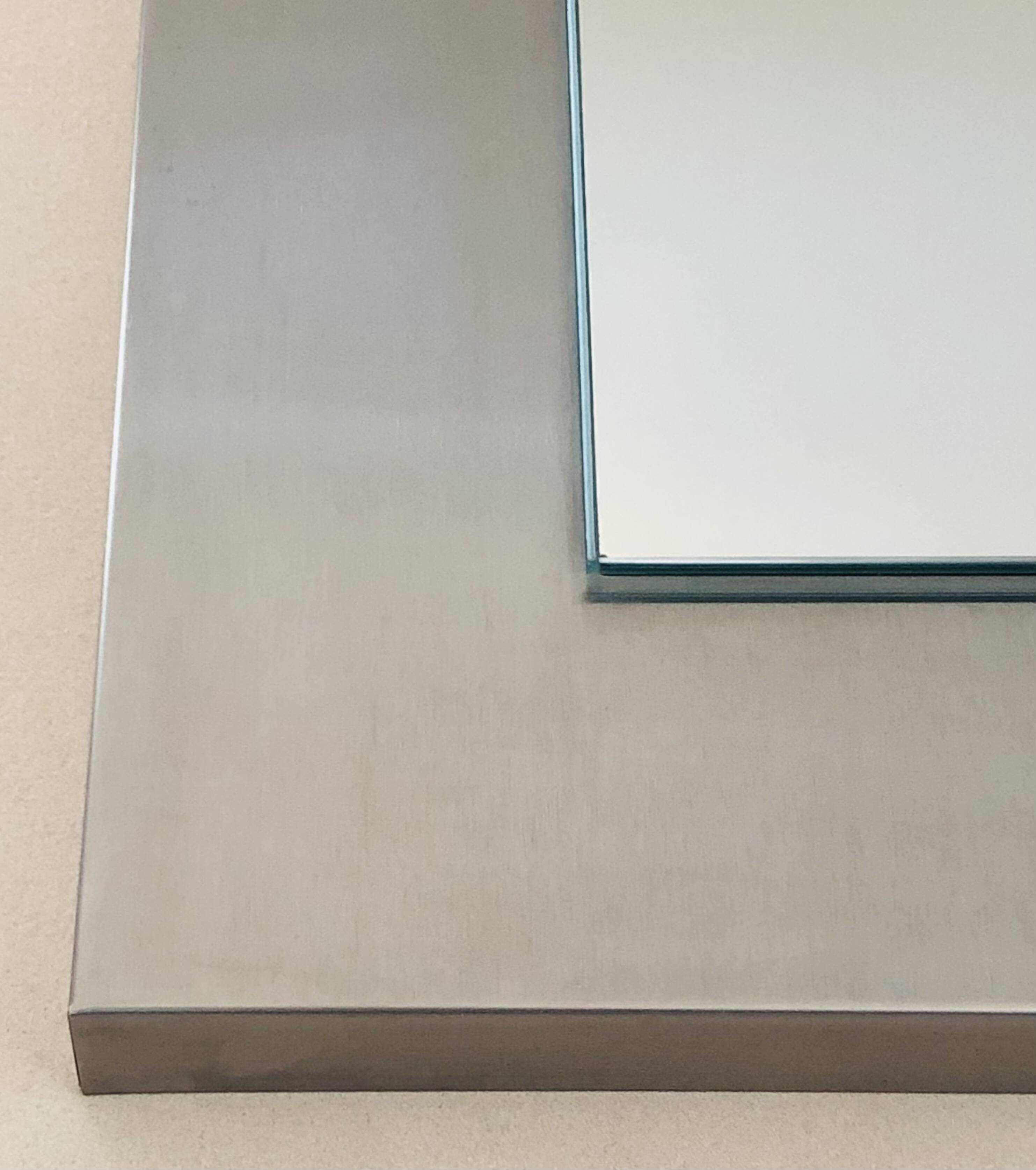 Square mirror on stainless steel base, France 1970s