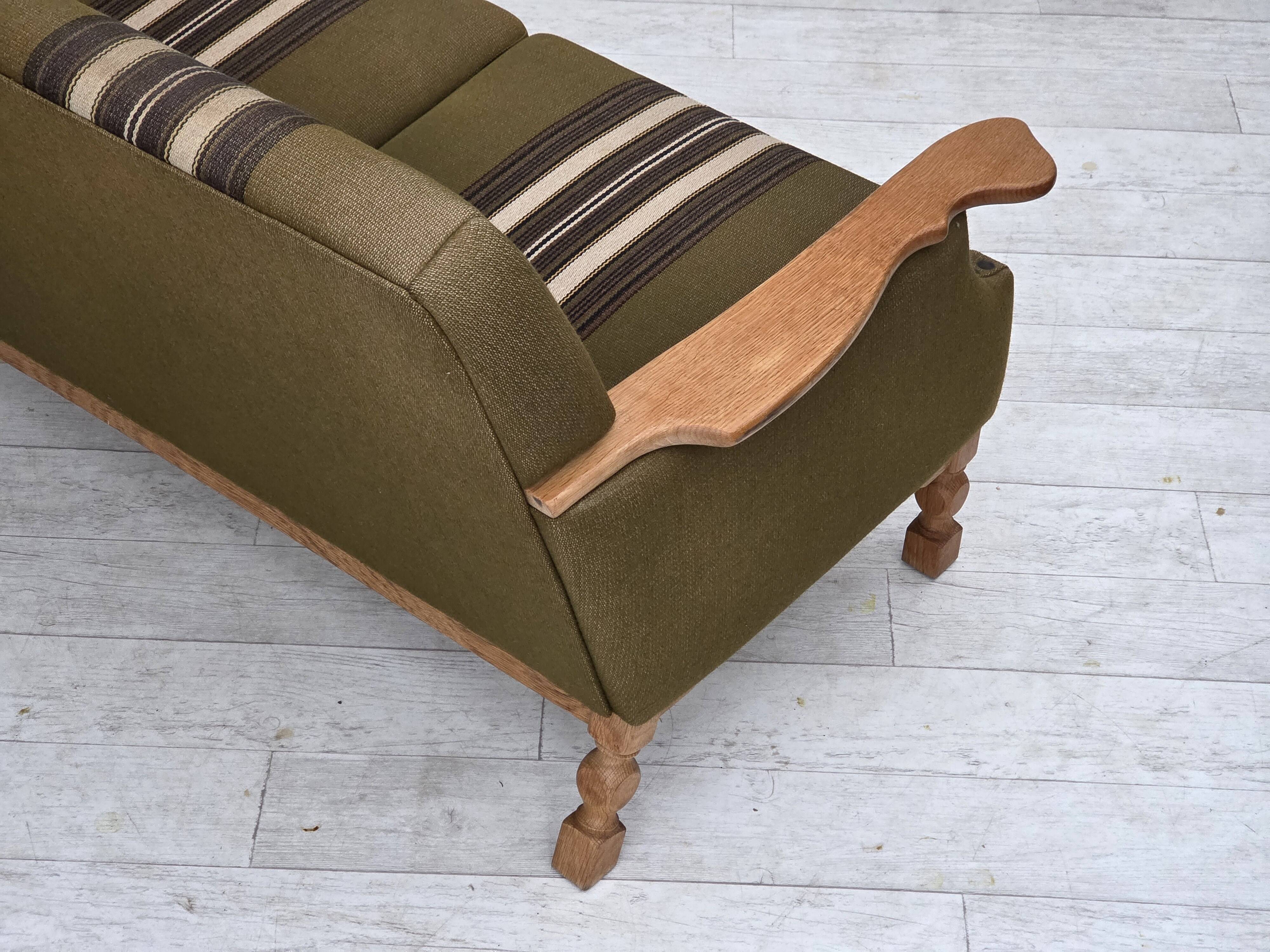 1970s, Danish 2-seater sofa, green furniture wool, oak wood.