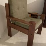 Fauteuil vintage vert tissus et bois