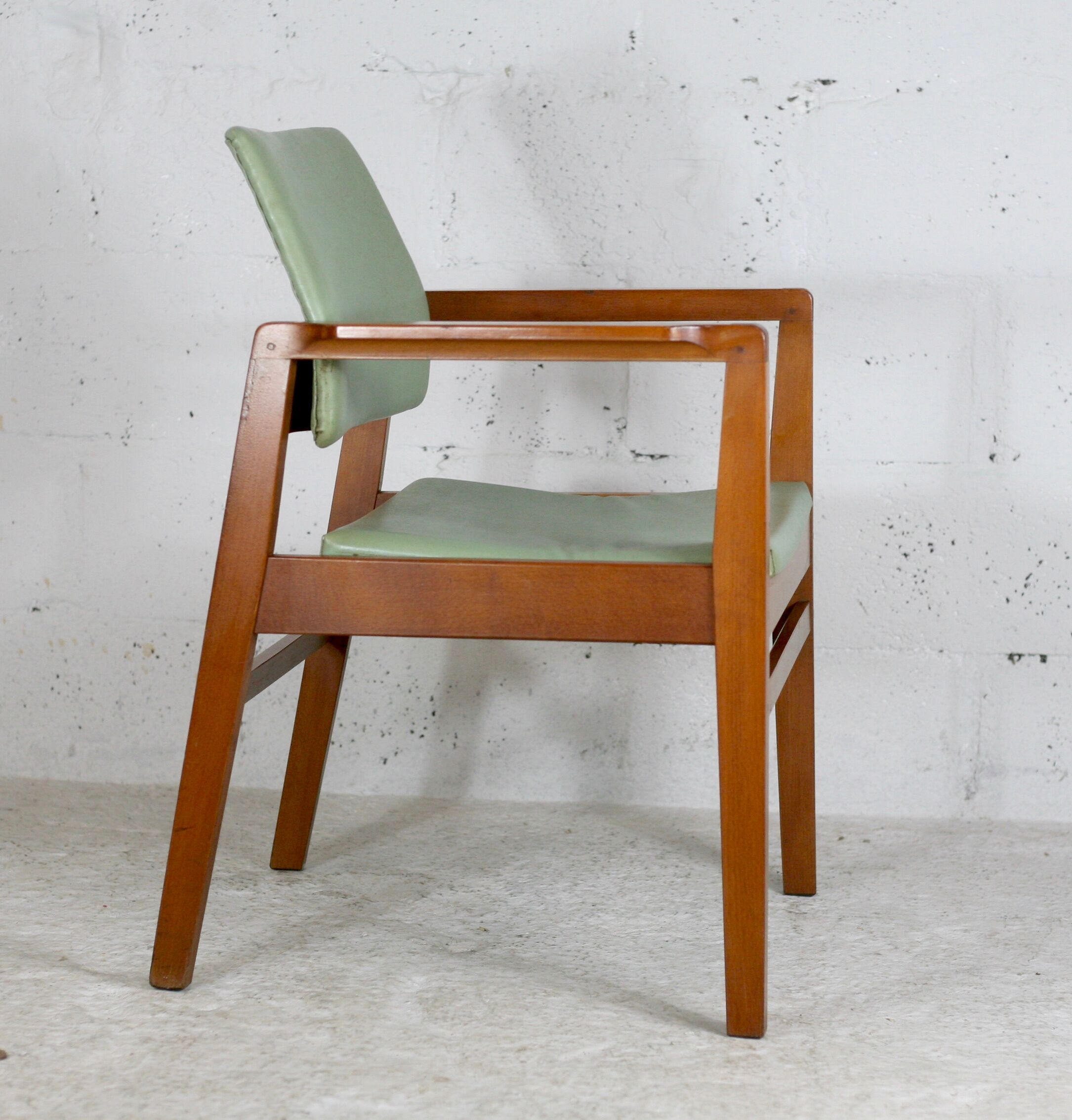 Scandinavian armchair, wood and imitation leather, circa 1975