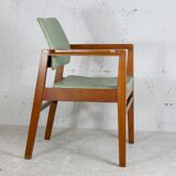 Scandinavian armchair, wood and imitation leather, circa 1975