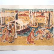 Port of Marseille, original lithograph signed by Arlandis Antoine, 1977