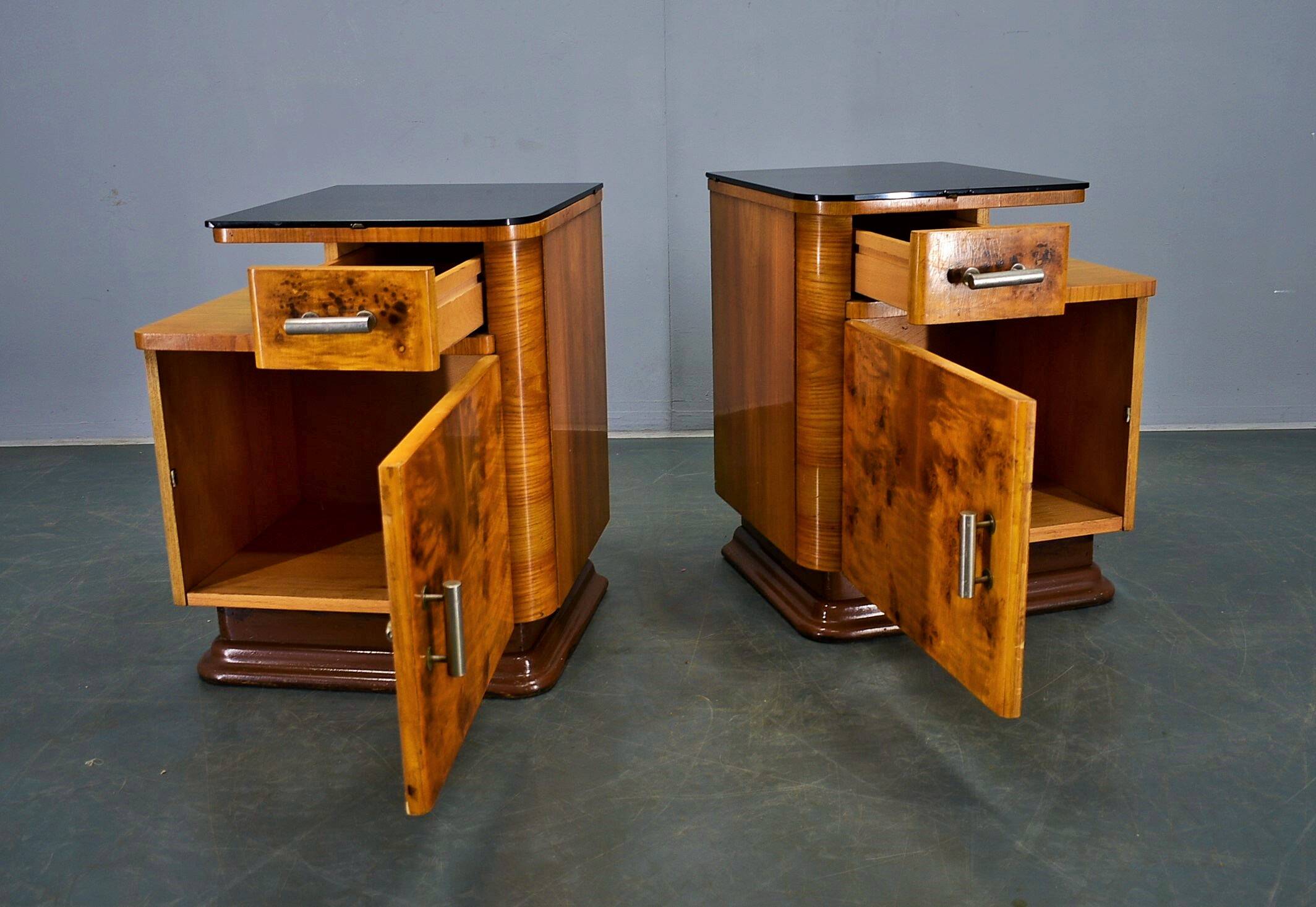 1942s set of bedside tables by Jindrich Halabala, Czechoslovakia