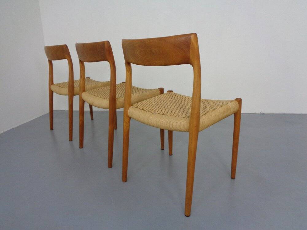 Model 77 Dining Chair in Teak and Papercord by Niels Otto Møller for J.L. Møllers, 1960s