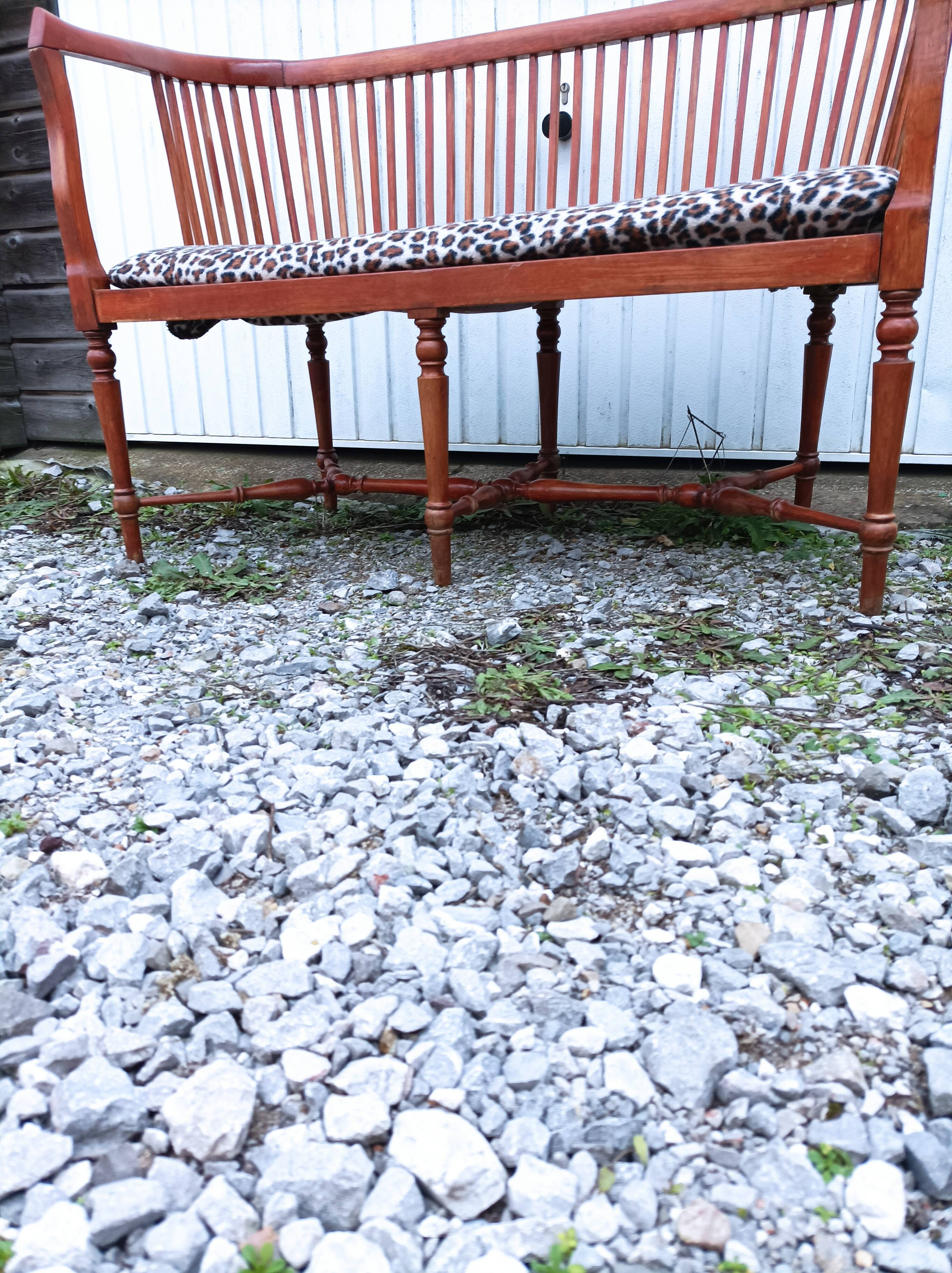 Banc bois léopard véranda salon 6 pieds vintage