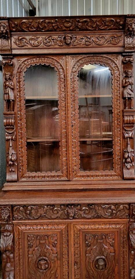 19th century carved solid wood hunting lodge sideboard