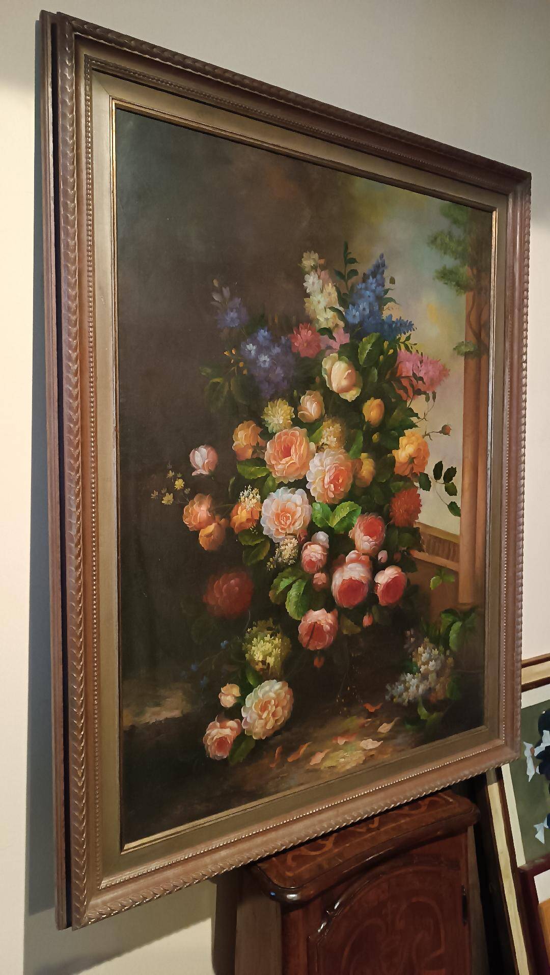 Grand tableau - huile sur toile - vase de fleurs - signé Arcangelo Monzio Compagnoni