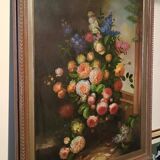 Grand tableau - huile sur toile - vase de fleurs - signé Arcangelo Monzio Compagnoni