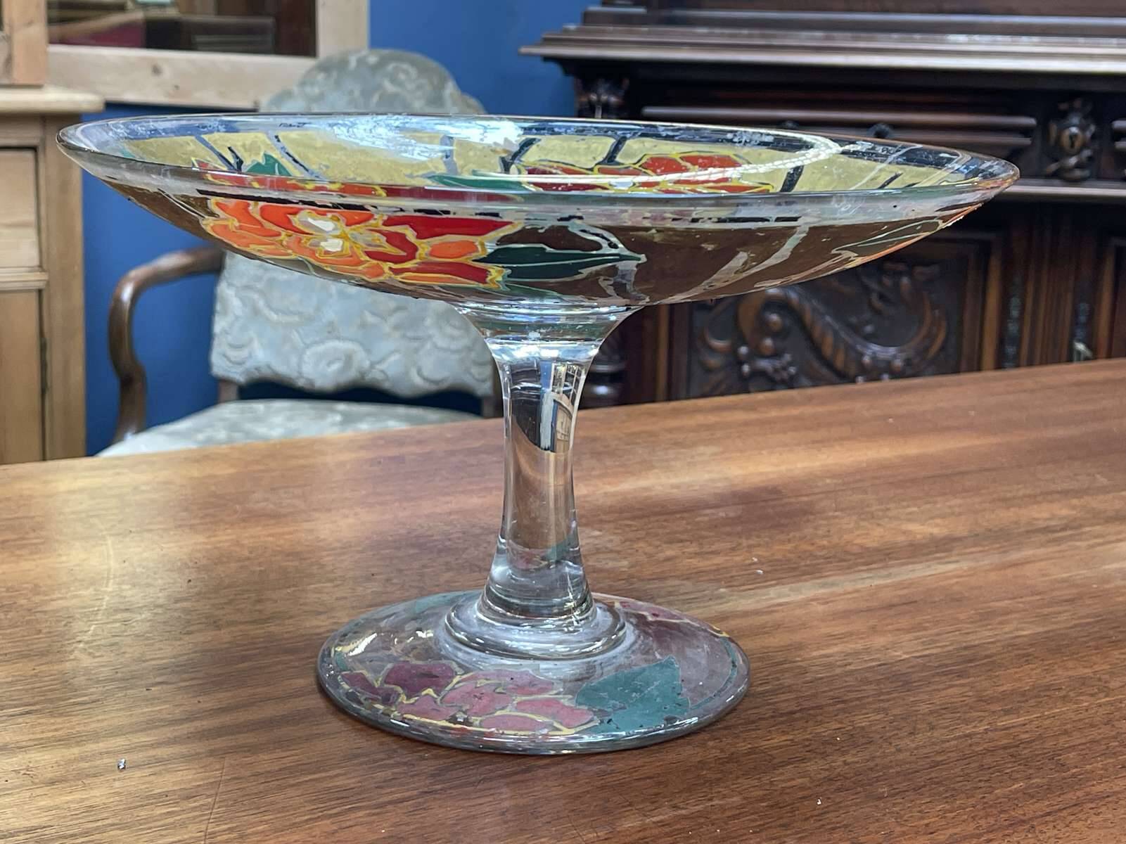 Enamelled glass footed bowl signed LEG for LEGRAS