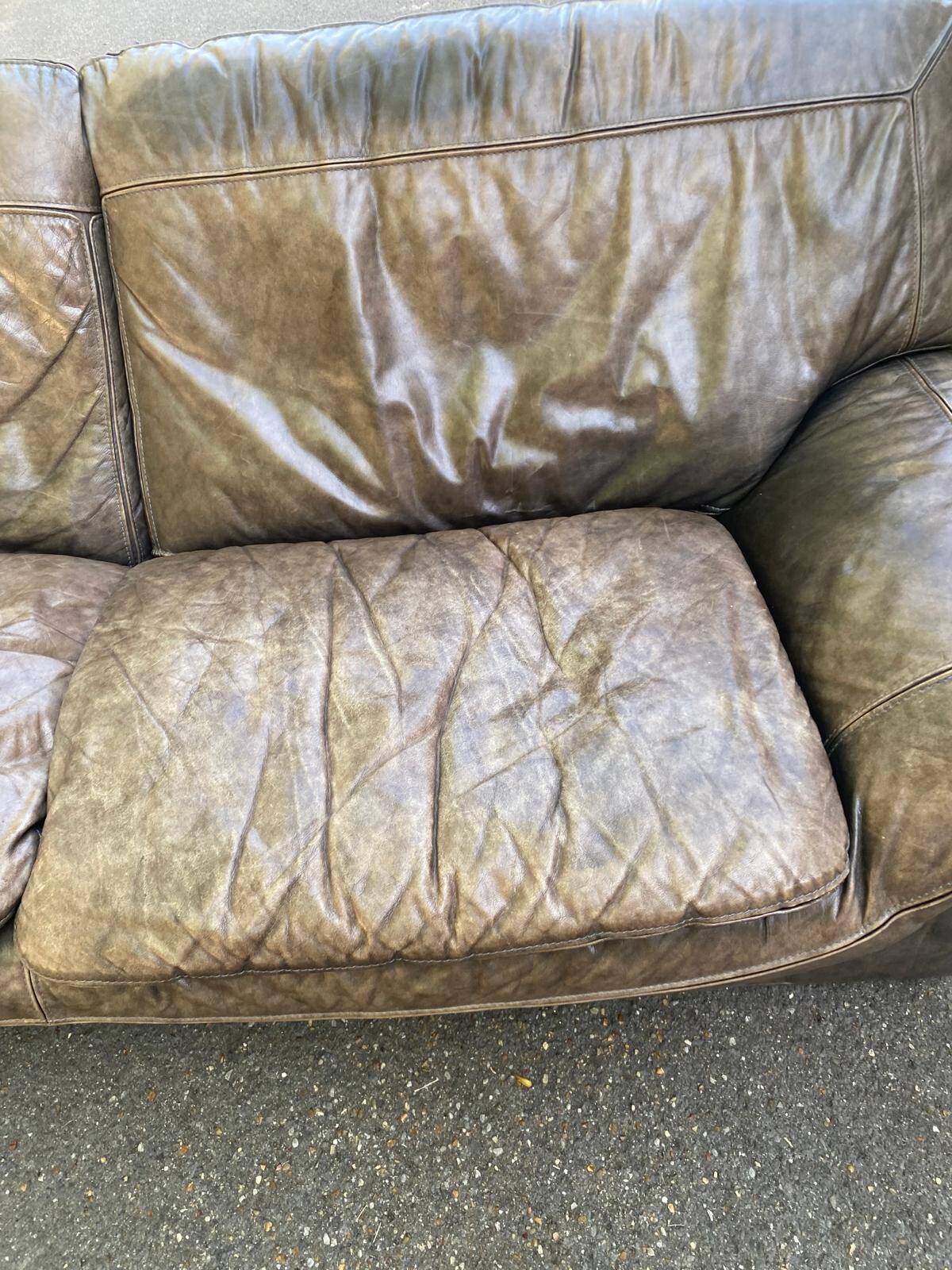 2 or 3-seater Roche Bobois sofa in genuine brown-grey leather.