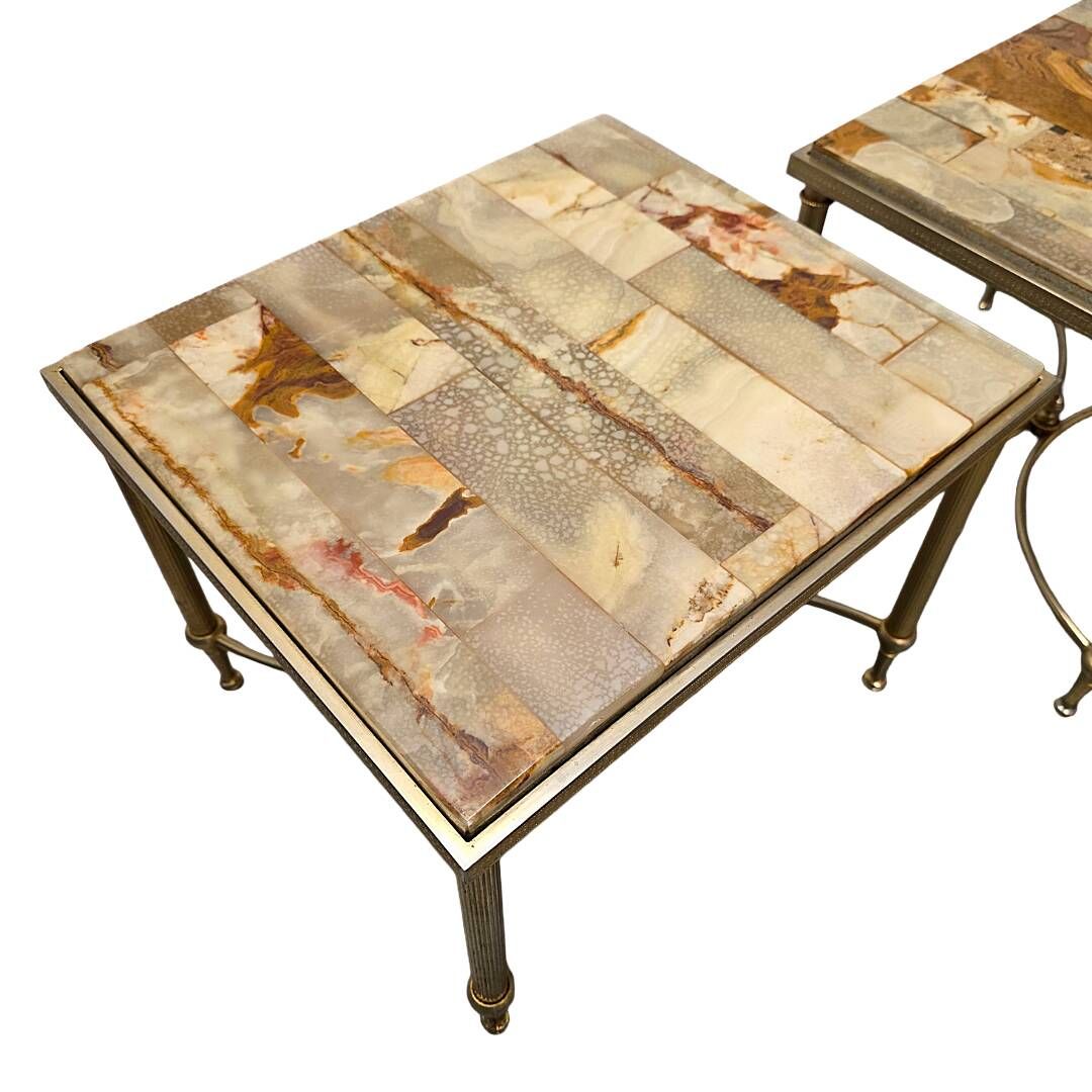 Set Of 2 Vintage Side Tables With Marble And Onyx, 1960/70s