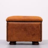 Sheepskin Leather pouf or Ottoman with storage 1970s