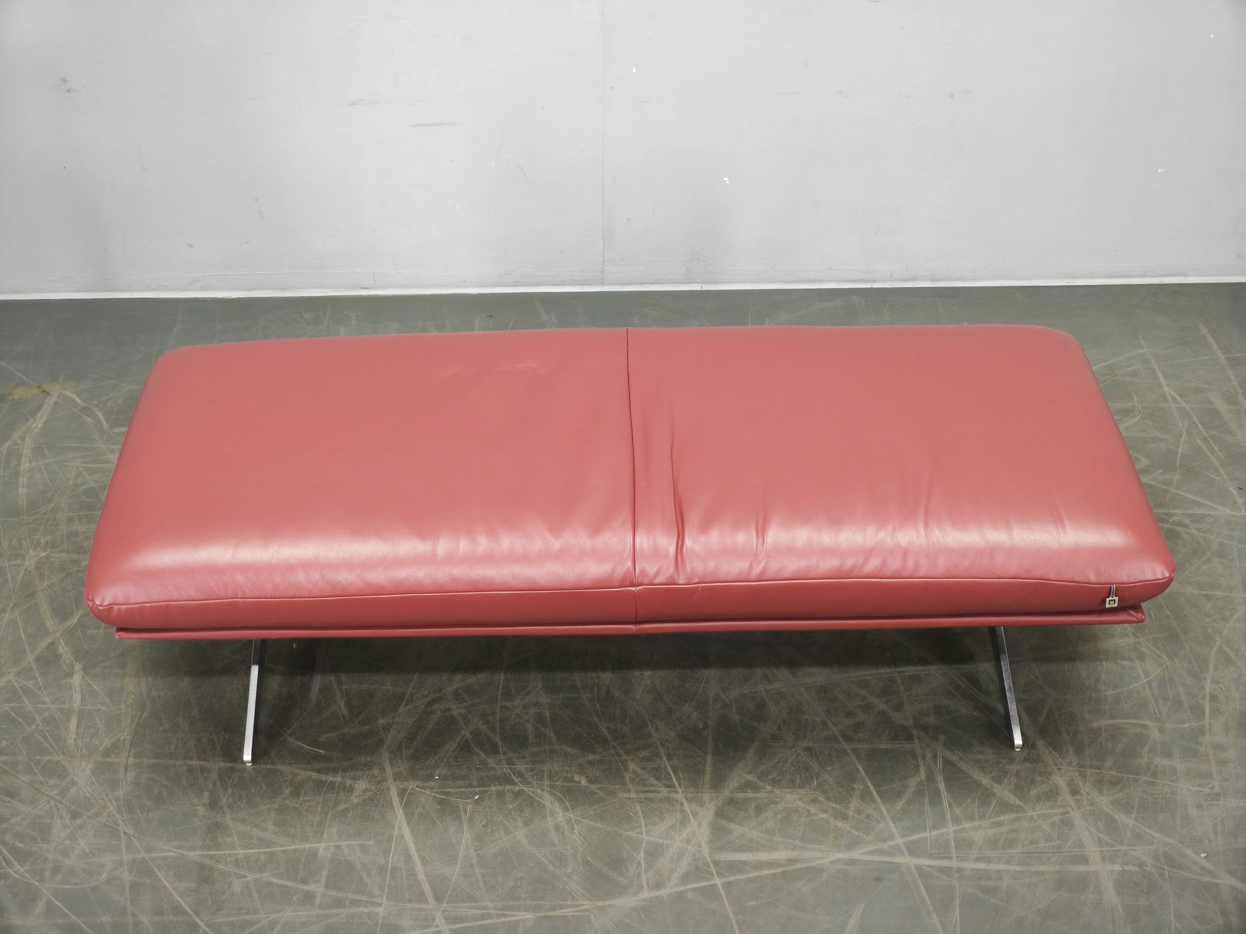 German Koinor Leather Bench with Brushed Stainless Steel Base 2020s
