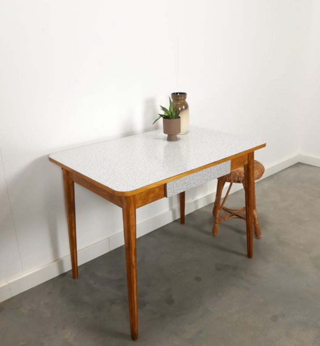 Vintage wooden dining table with formica top