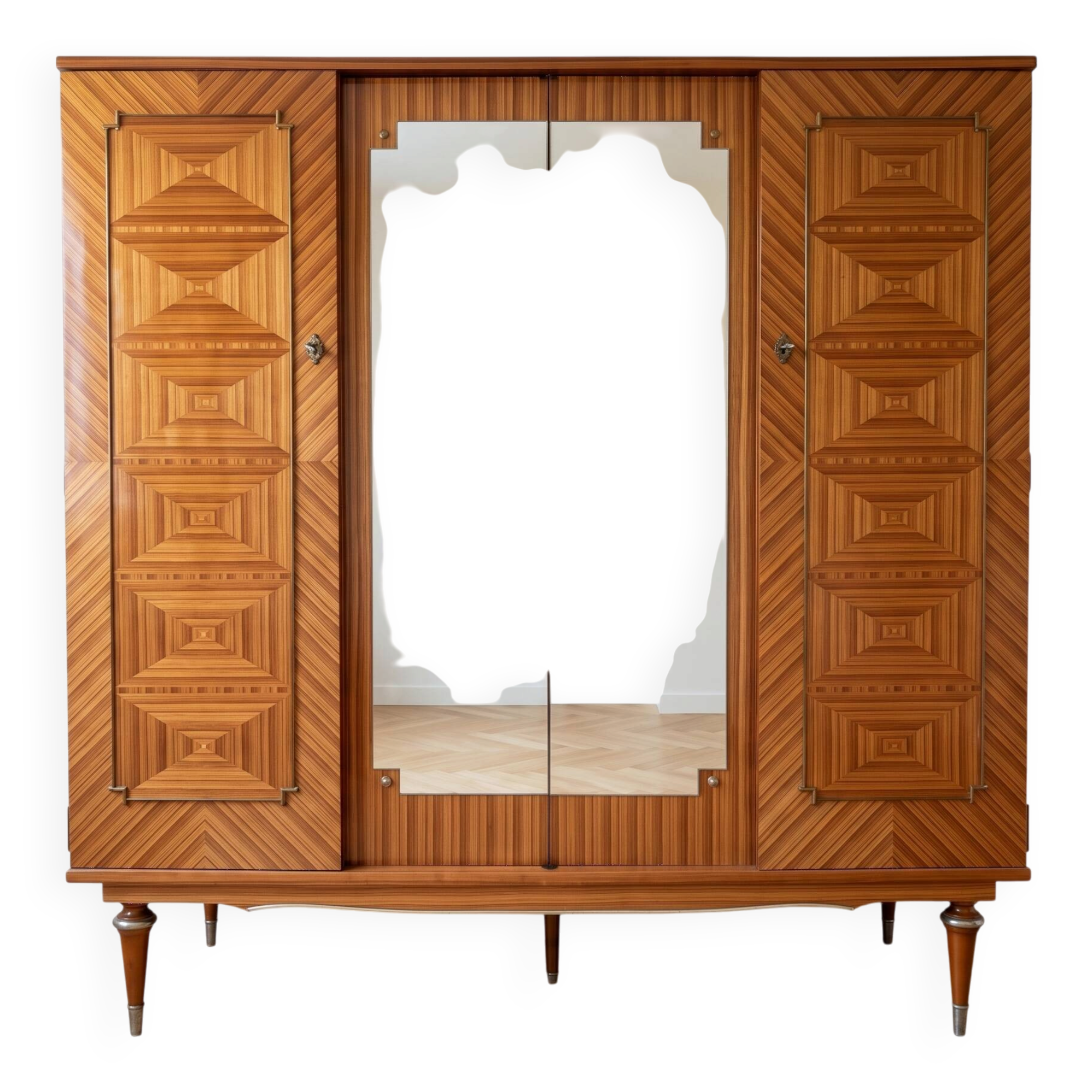 Vintage 1950s wooden wardrobe with mirror
