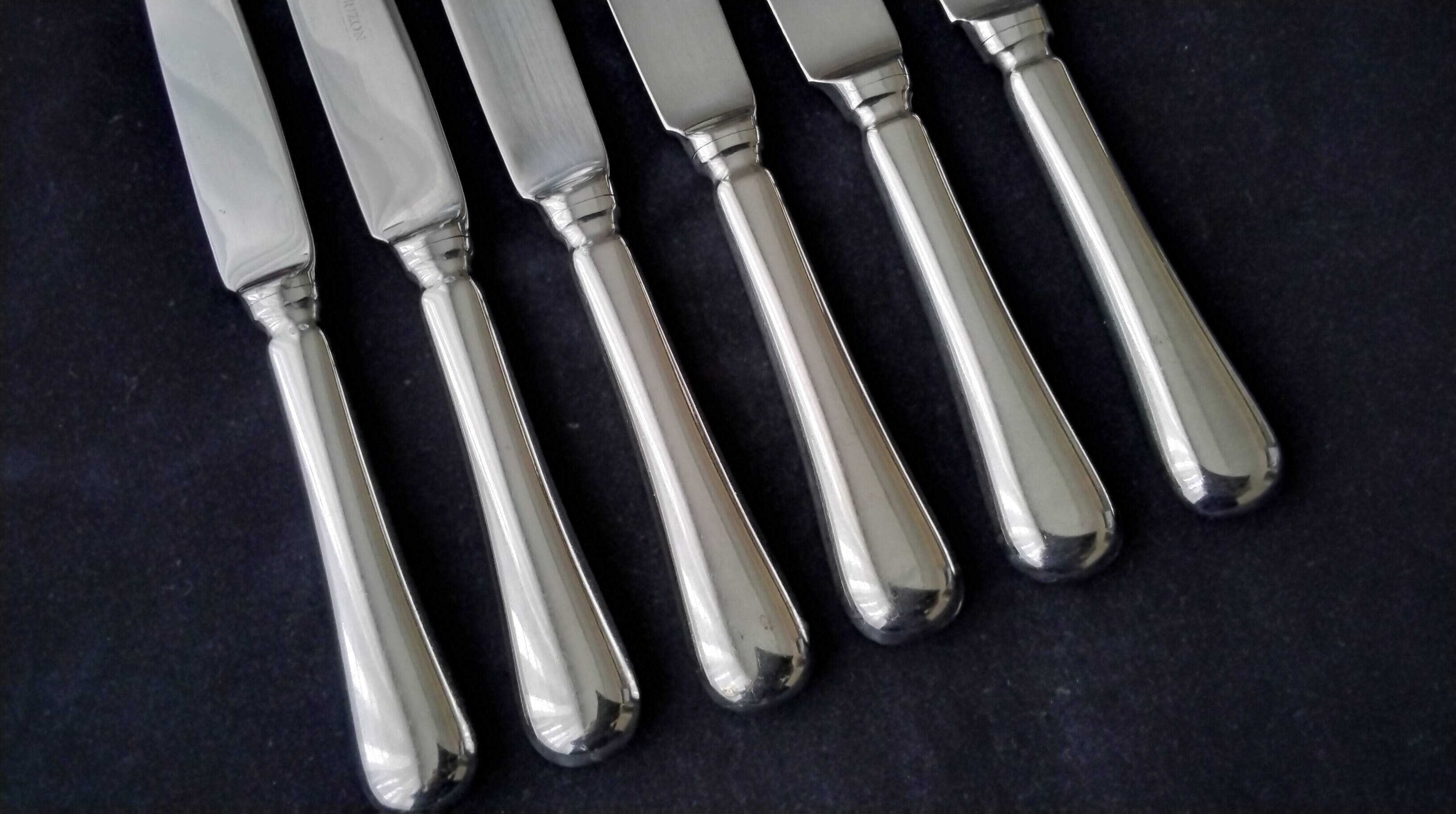 6 Silver-plated and Stainless Steel Table Knives Jean Couzon 24 cm