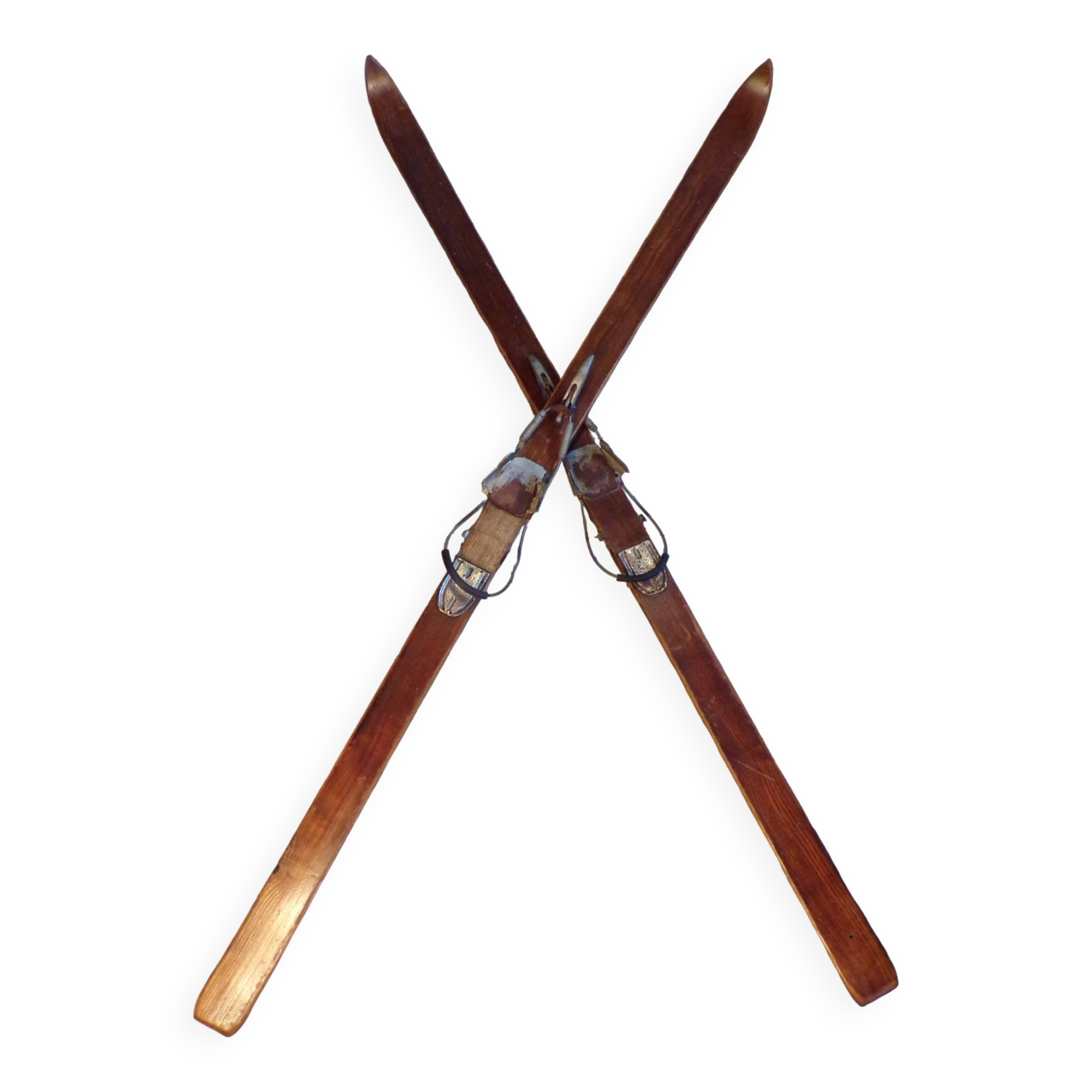 Pair of vintage wooden skis L=203