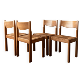 Chaises de salle à manger en frêne et paille de style mid-century par Maison Regain, années 1970, ensemble de 4.