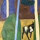 Mid-Century Modern "Modernist Cow" Swedish Vintage Landscape Oil Painting by Ture Fabianssonb