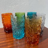 Large multicoloured glasses by Geoffrey Baxter from the 1960s.