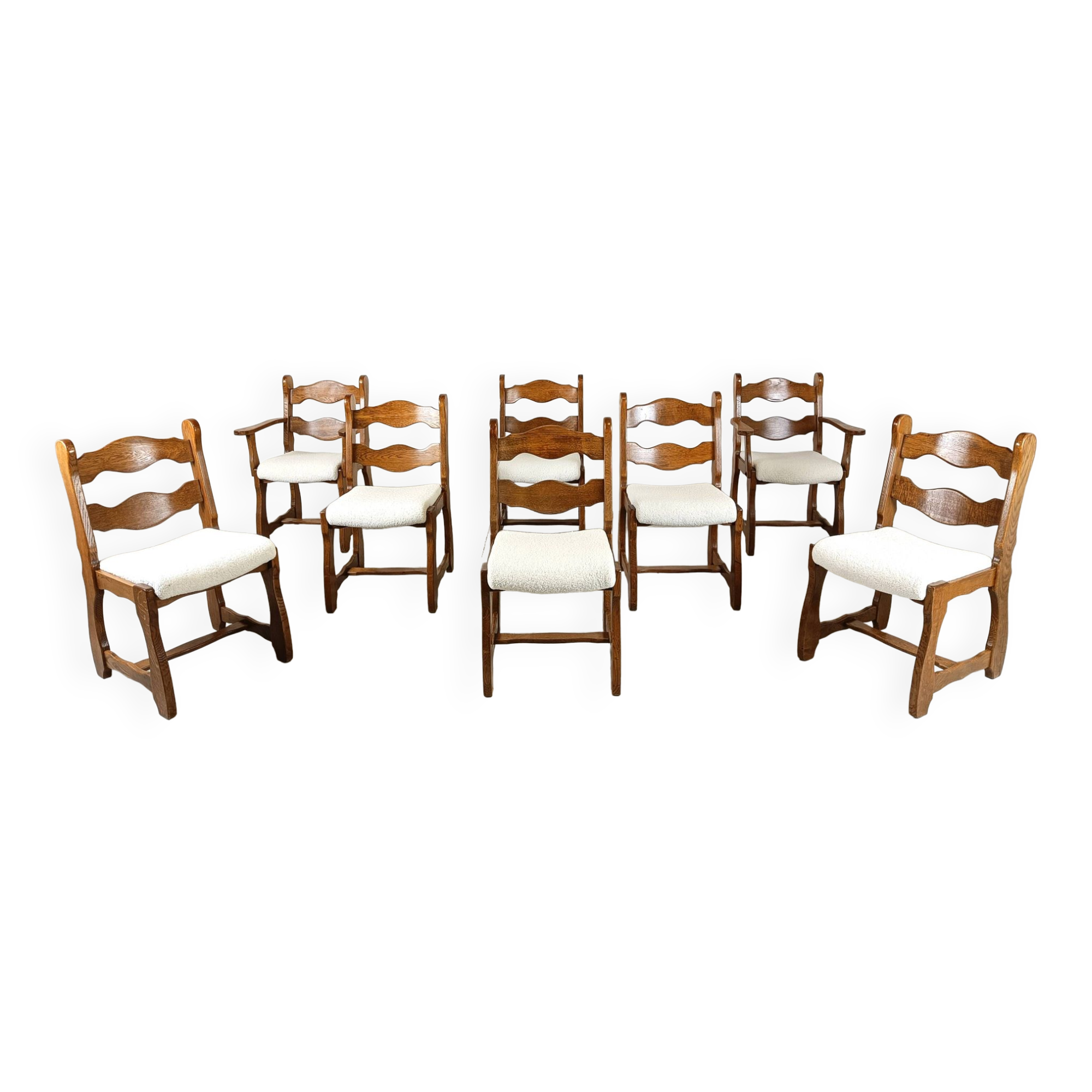 Vintage brutalist dining chairs, set of 8 - 1960s