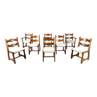 Vintage brutalist dining chairs, set of 8 - 1960s