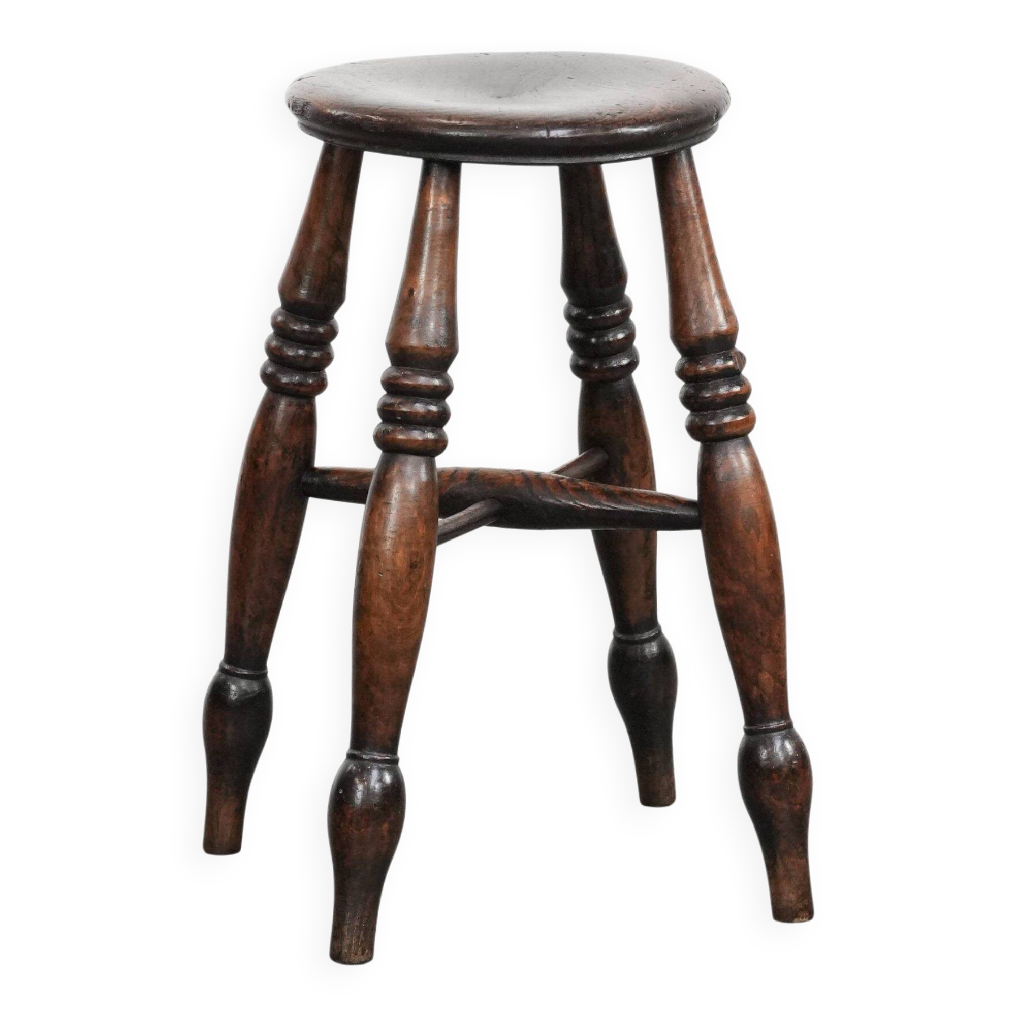 Tabouret Windsor anglais ancien du XVIIIe siècle avec une superbe patine.