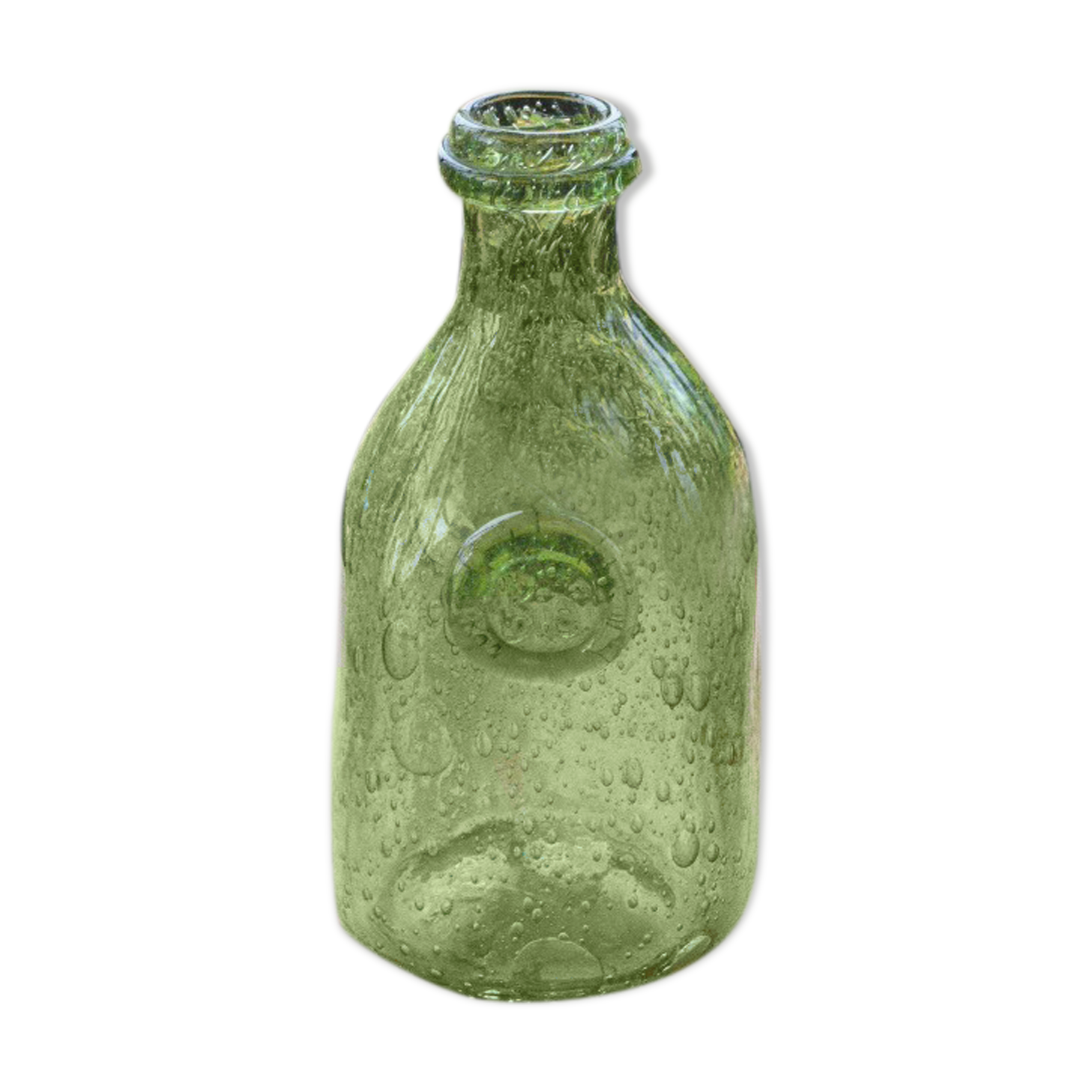 Biot stamped blown glass bottle
