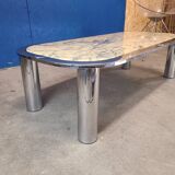 Italian design coffee table from the 70s, marble and chrome