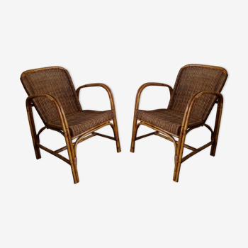 Armchairs of the 50s 60s in rattan and wicker