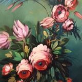 Large oil painting on canvas vase with flowers signed