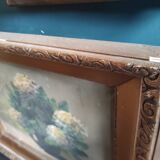 Vintage French oil painting of chrysanthemums, signed