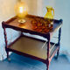 Vintage wooden and gilded brass rolling dessert trolley