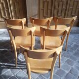 Lot of 6 vintage light wooden bistro chairs