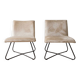 Pair of vintage armchairs in beige velvet and metal