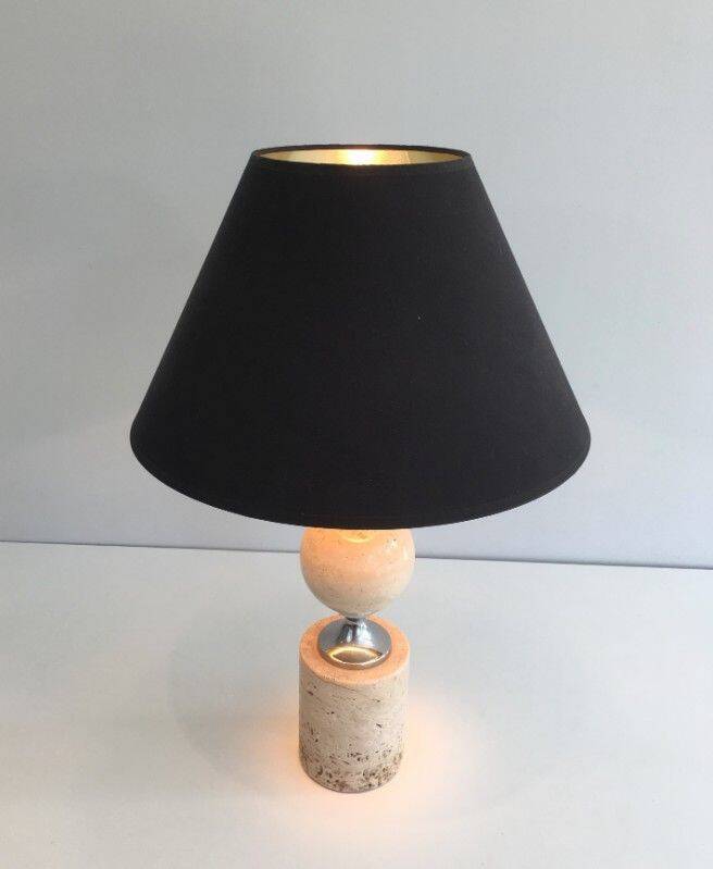 Travertine and chrome lamp. Philippe Barbie