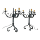 Pair of chandeliers lamps with three wrought iron lights - French work of the 30s