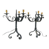 Pair of chandeliers lamps with three wrought iron lights - French work of the 30s