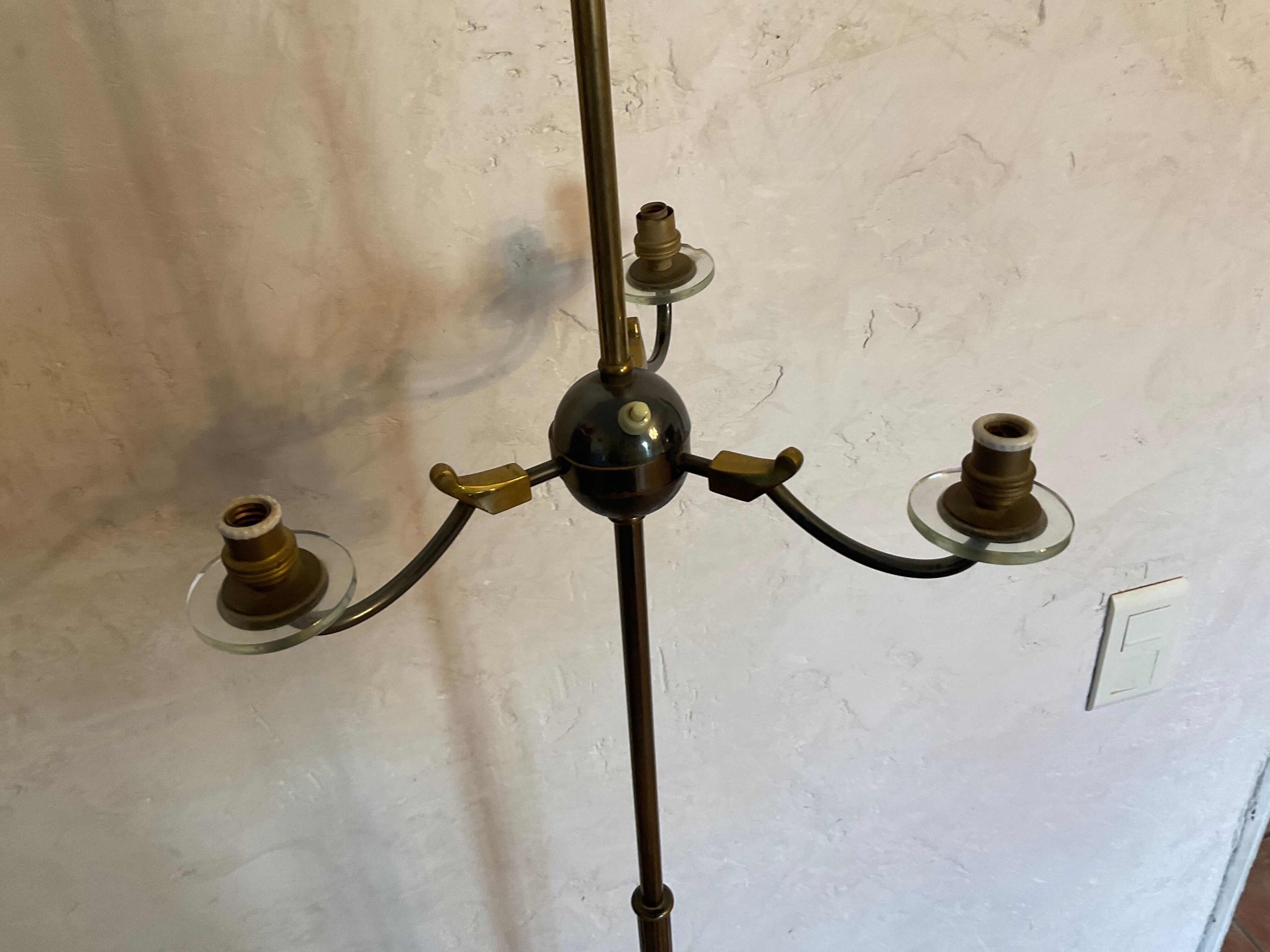 Lampadaire design bronze ,laqué noir et coupelle en verre