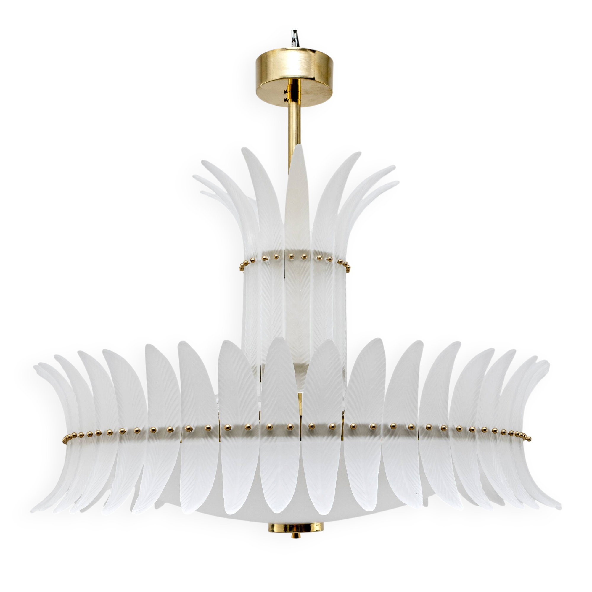 Italian Murano Glass Feather Chandelier with Brass Details