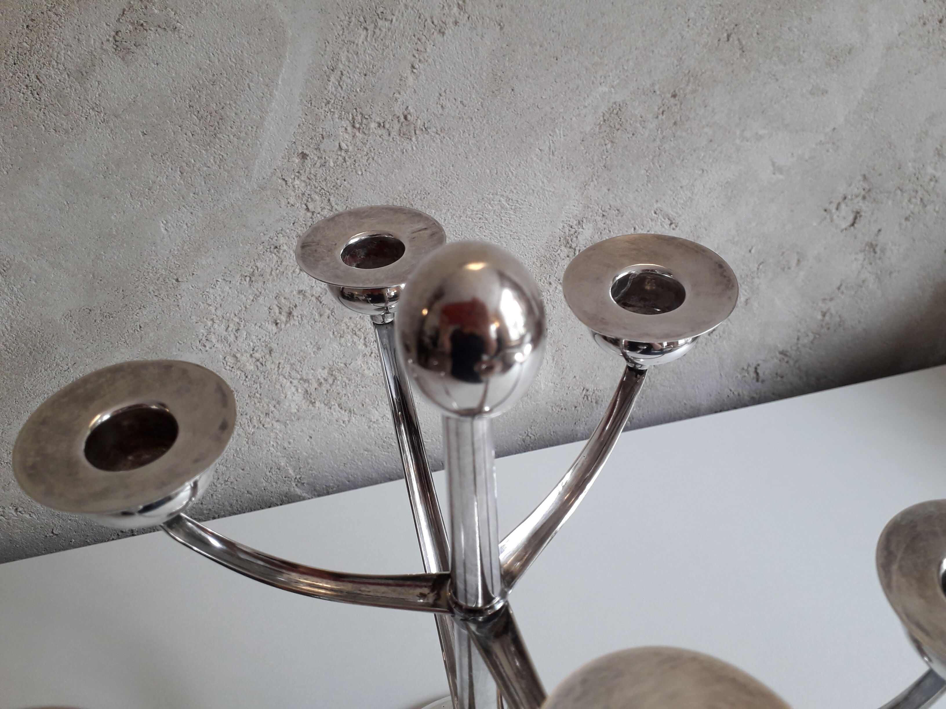 Silver metal chandelier by Gustav Beran for Keltum