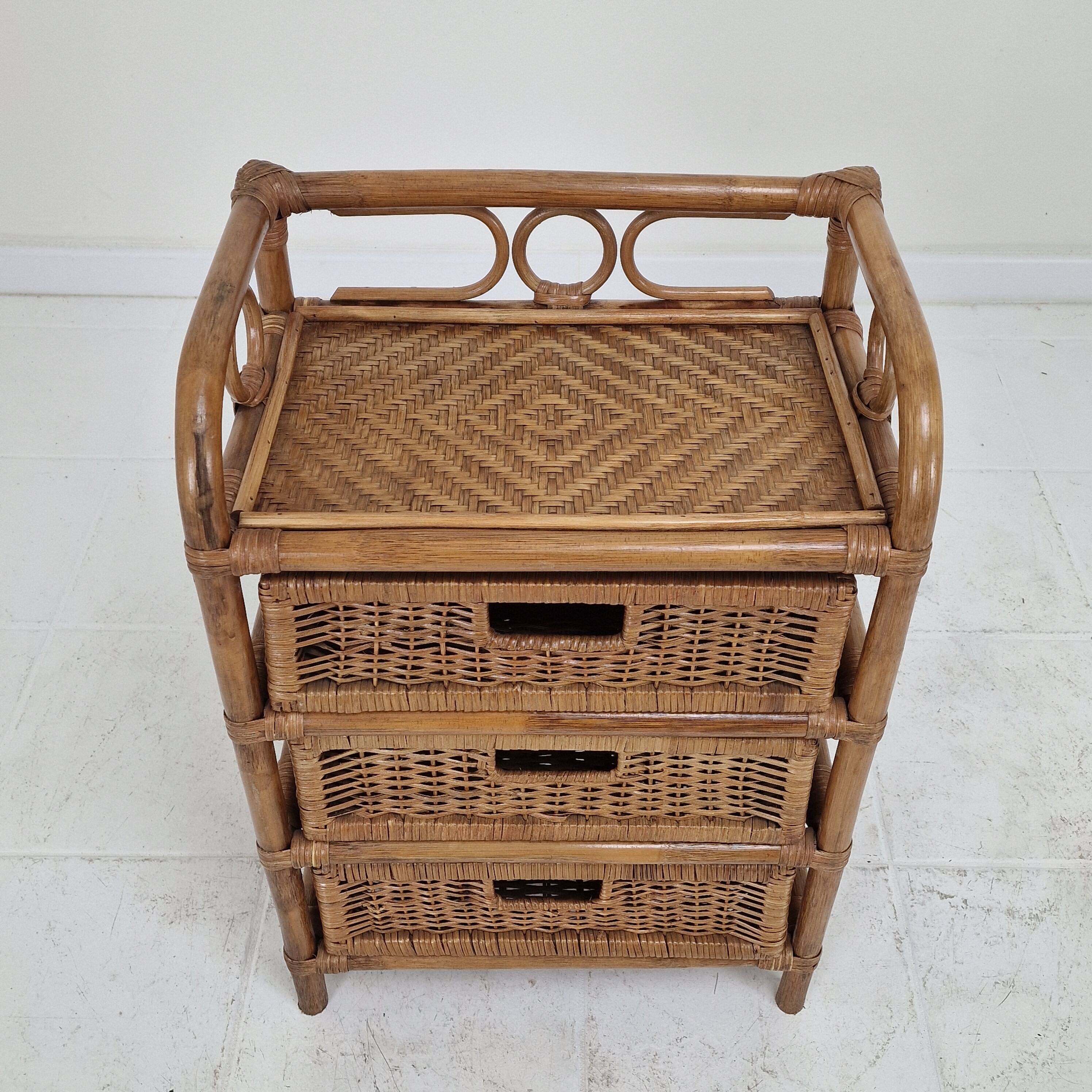 Italian Rattan and Wicker Three-Drawer Chest, 1970s