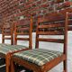 Lot of 3 vintage checkered wood and fabric chairs.