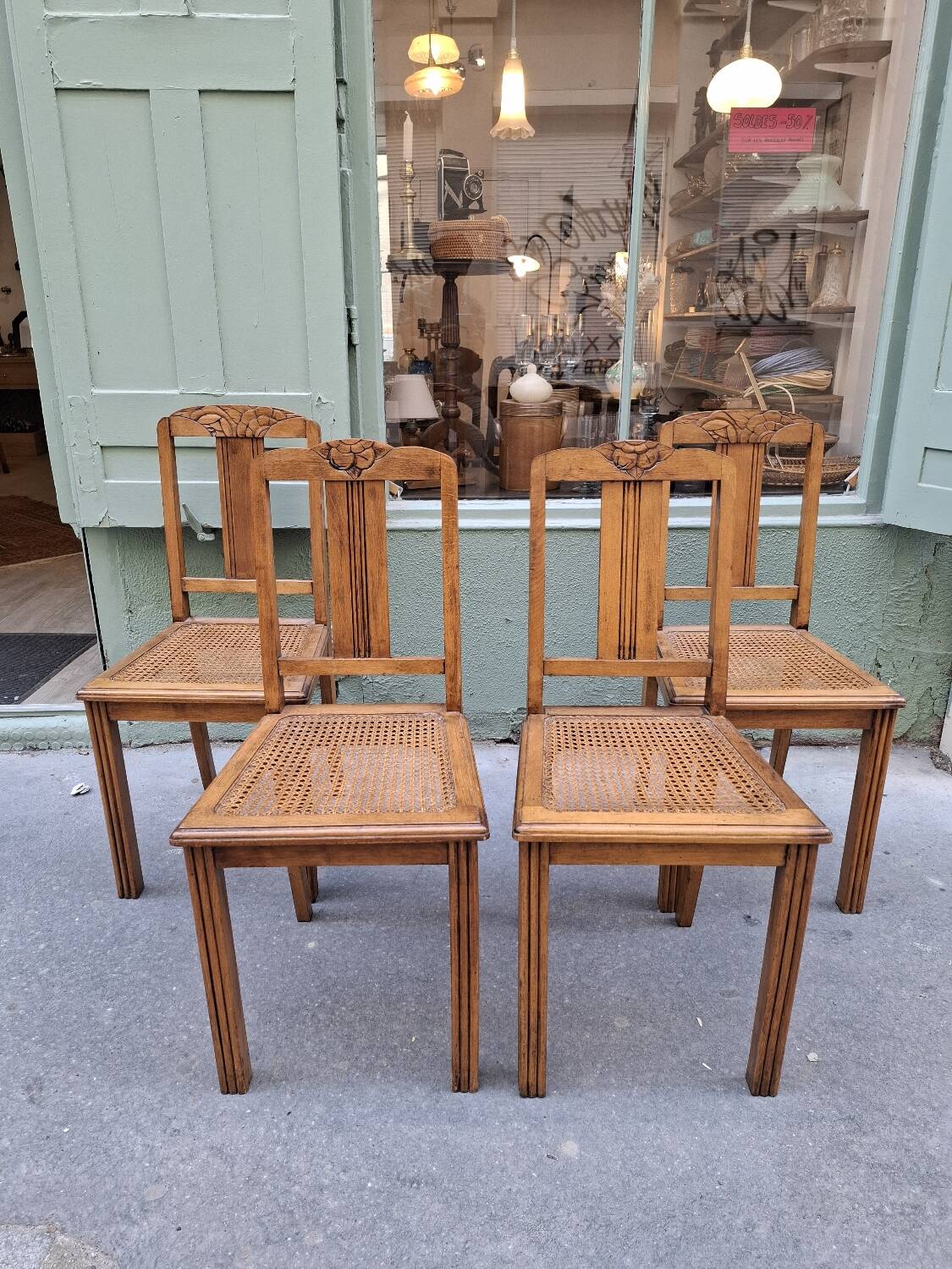4 chaises cannées art deco