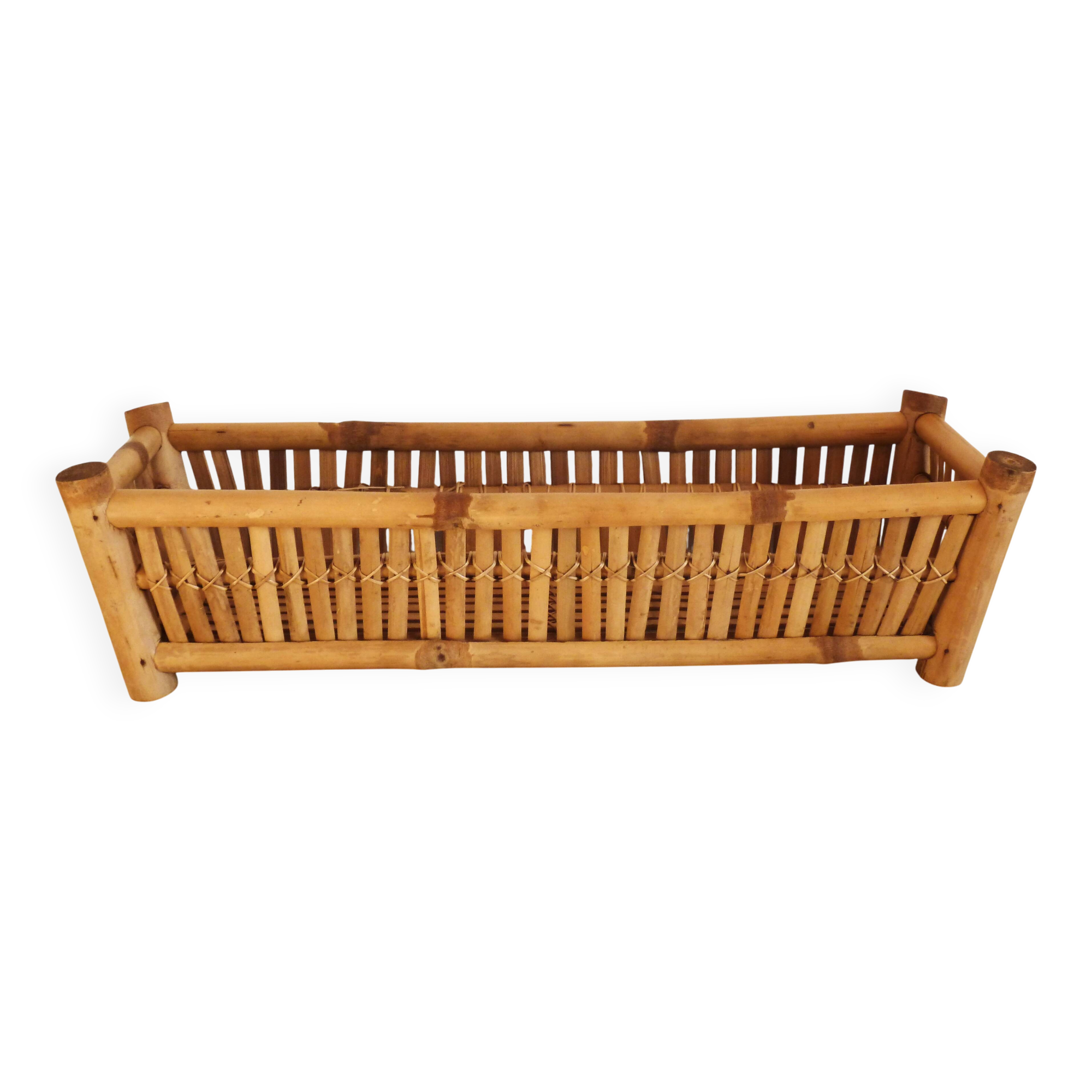 bamboo planter, bamboo and rattan plant pot, indoor planter.