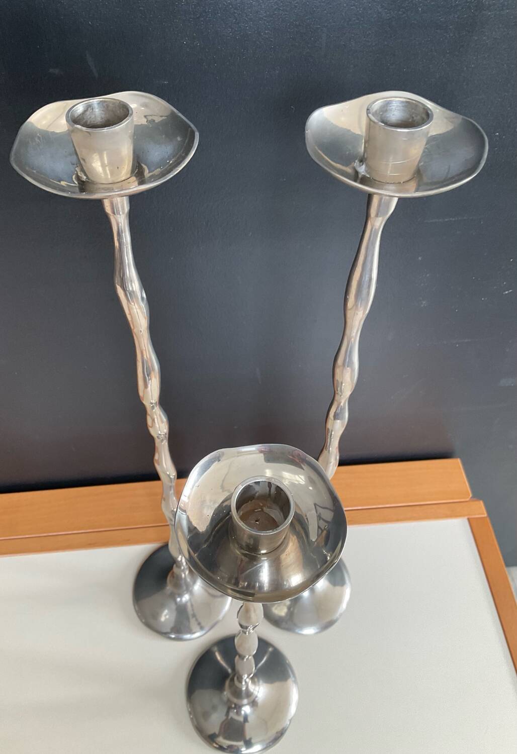 Vintage silver-plated candle holder trio