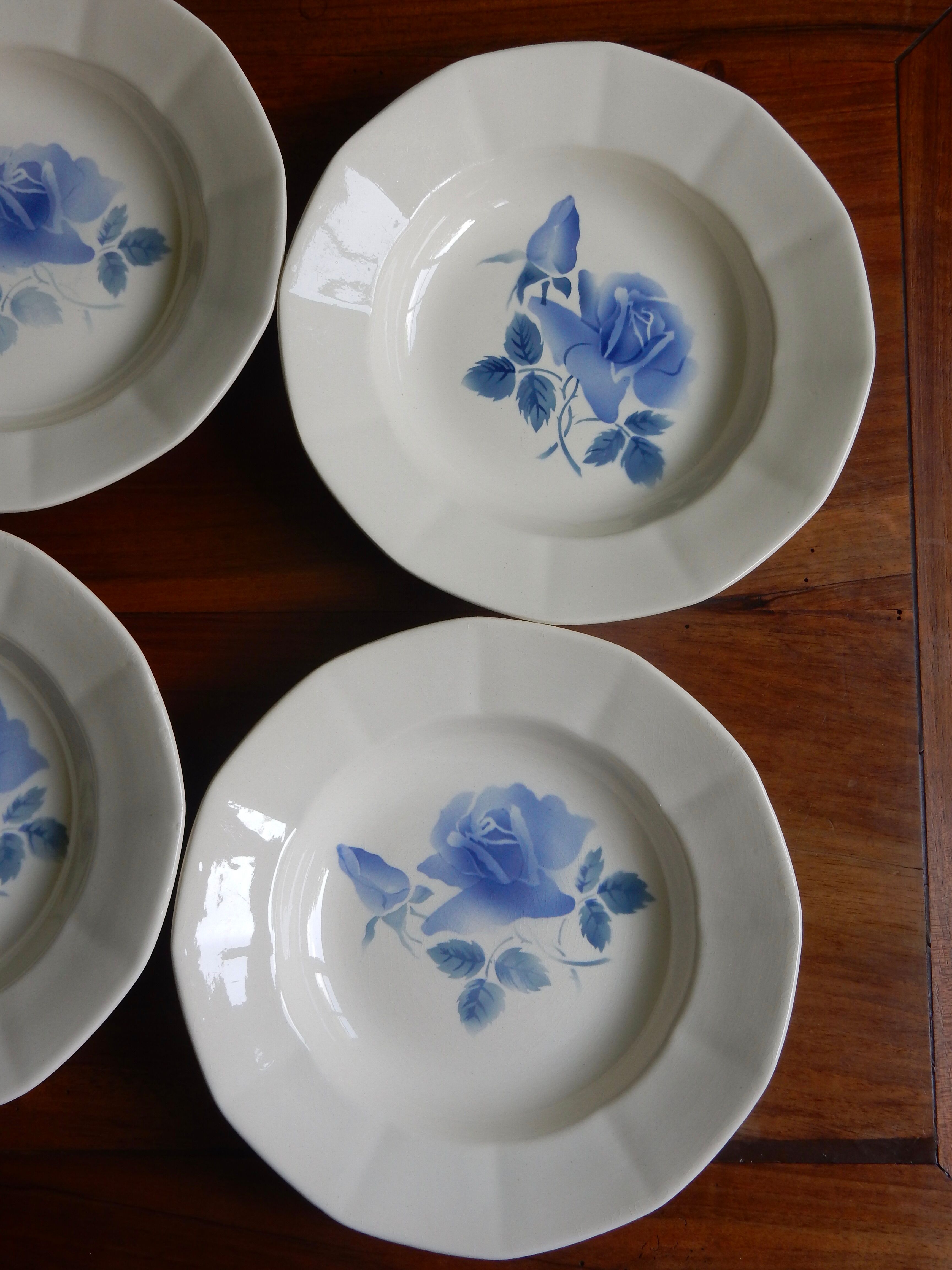 6 hollow plates Digoin Sarreguemines / Pattern Blue Roses