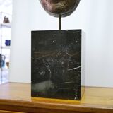 Buddha head sculpture, marble base