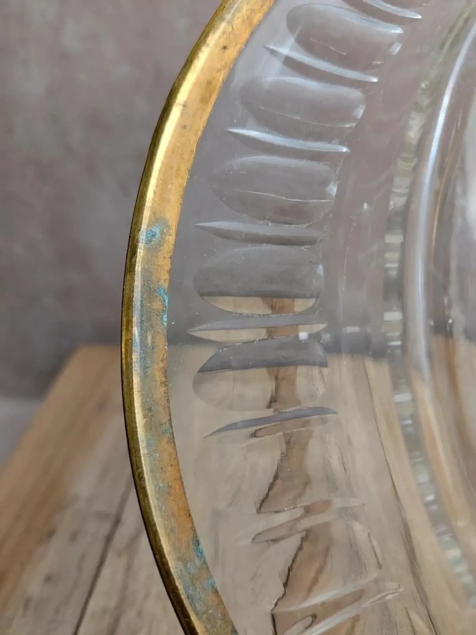 Antique cut glass plate – Gilded metal mount Cailar-bayard – French silversmithing