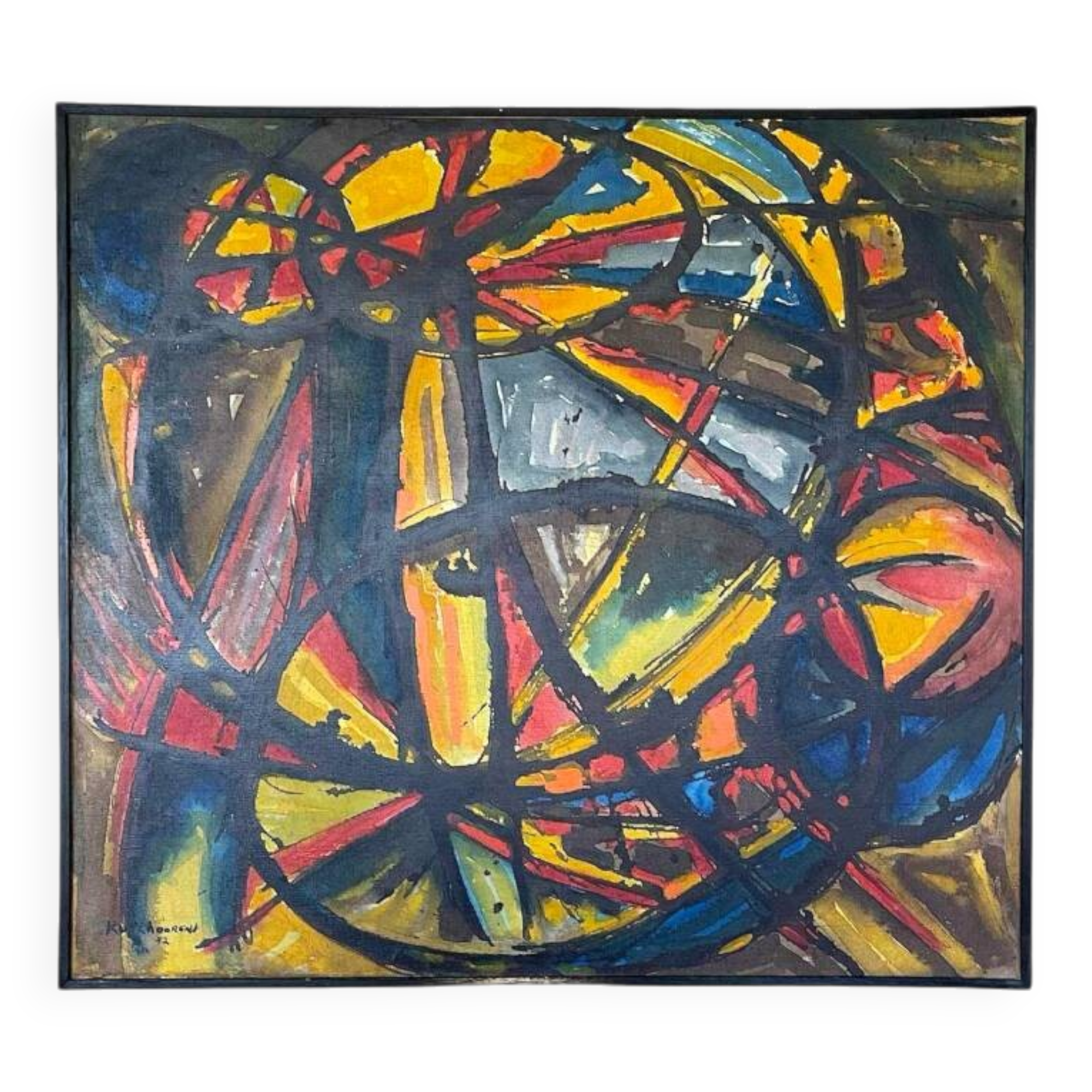 Jean-louis ruythoorens 'sun and calabashes' lubumbashi 1972, abstract painting, oil on canvas